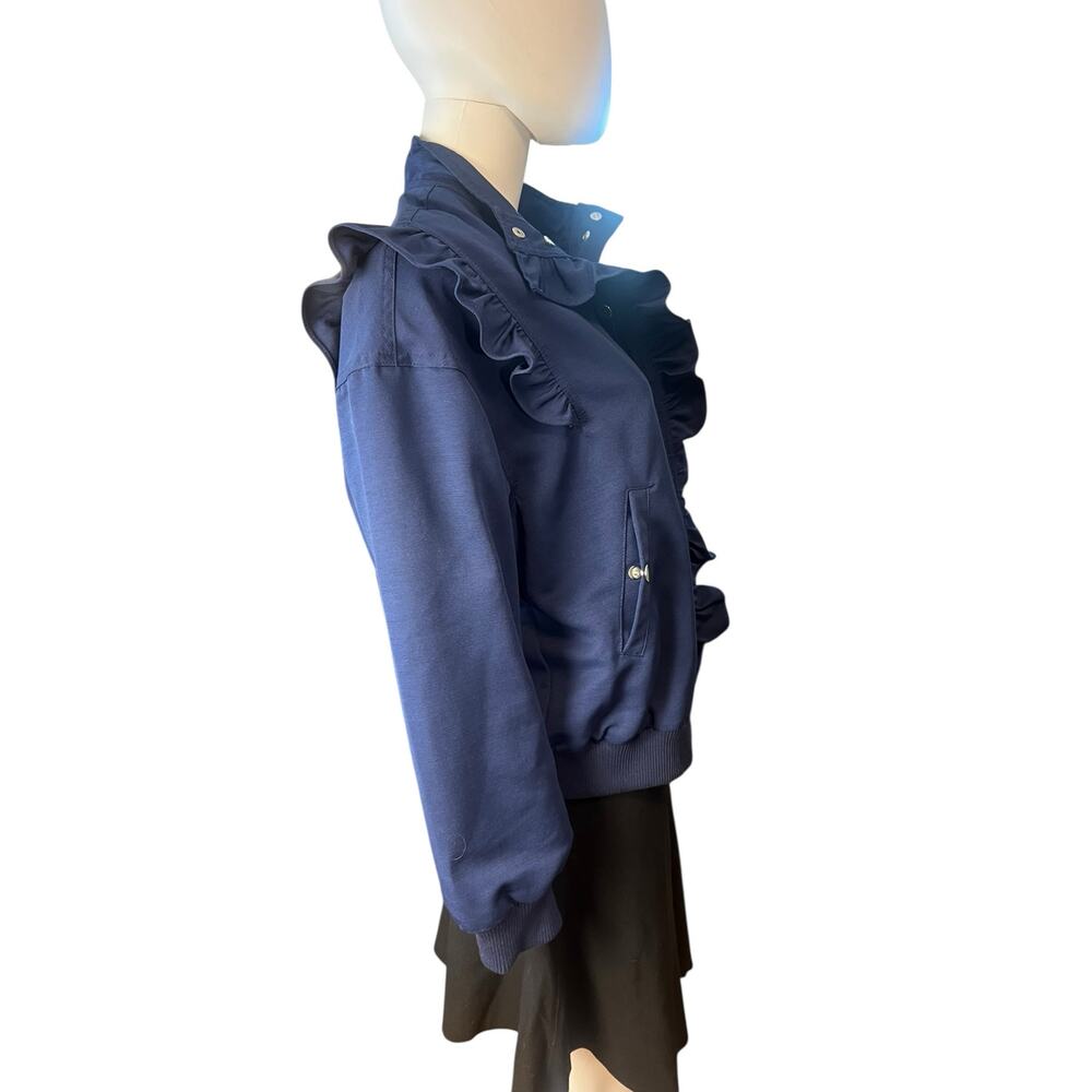 Maeve Anthropologie Navy Ruffle Button Front Bomber Jacket Size Small - Picture 3 of 7